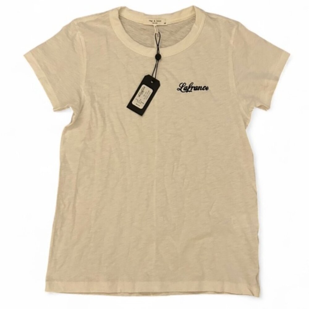 rag & bone White Tee with Black Embroidery